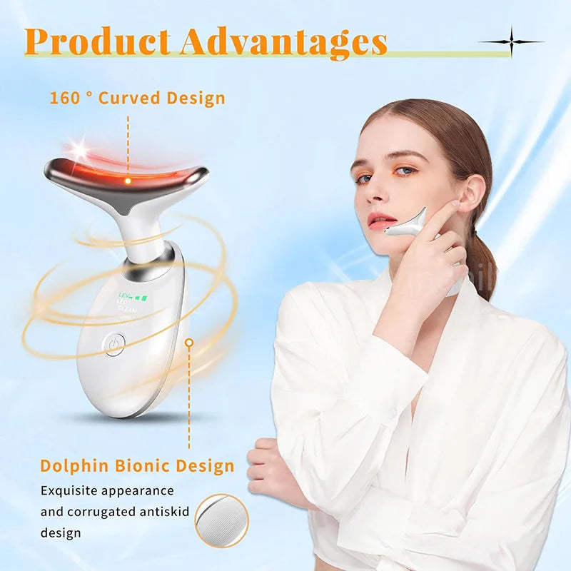 Radiance Lift Device, a face and neck beauty tool with warm vibration and light-assisted therapy.