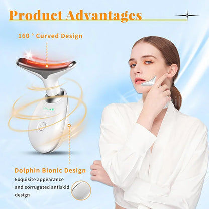 Radiance Lift Device, a face and neck beauty tool with warm vibration and light-assisted therapy.