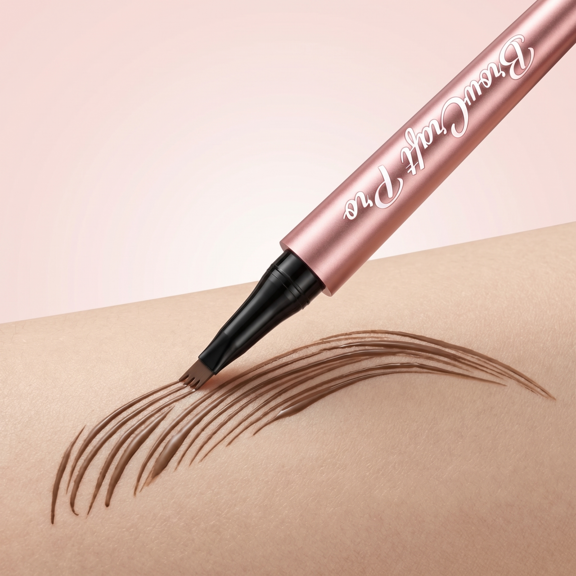Close up of eyebrow pen strokes showing natural brow texture and precision lines