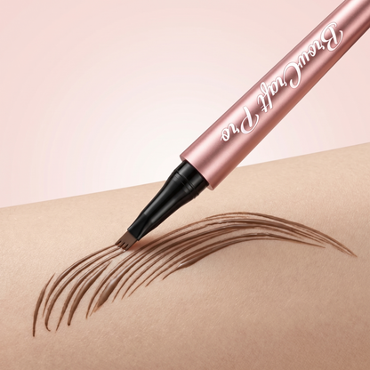 Close up of eyebrow pen strokes showing natural brow texture and precision lines
